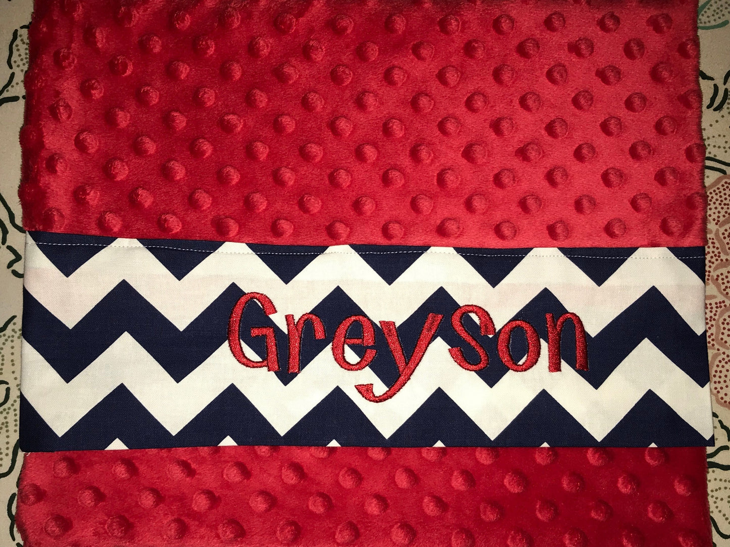 Pillowcase -Personalized Minky Pillowcase  -Red Minky & Navy Chevron