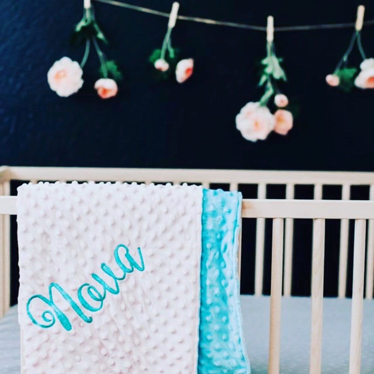 Personalized Blanket - Blush & Aqua Minky Baby Blanket