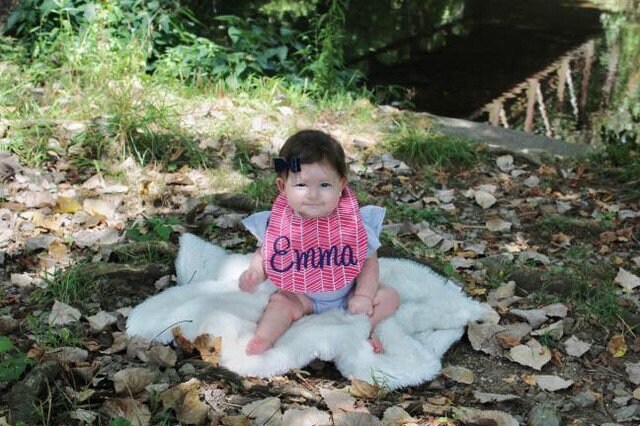 Personalized Boutique Bib and Burp Cloth - Pink Herringbone