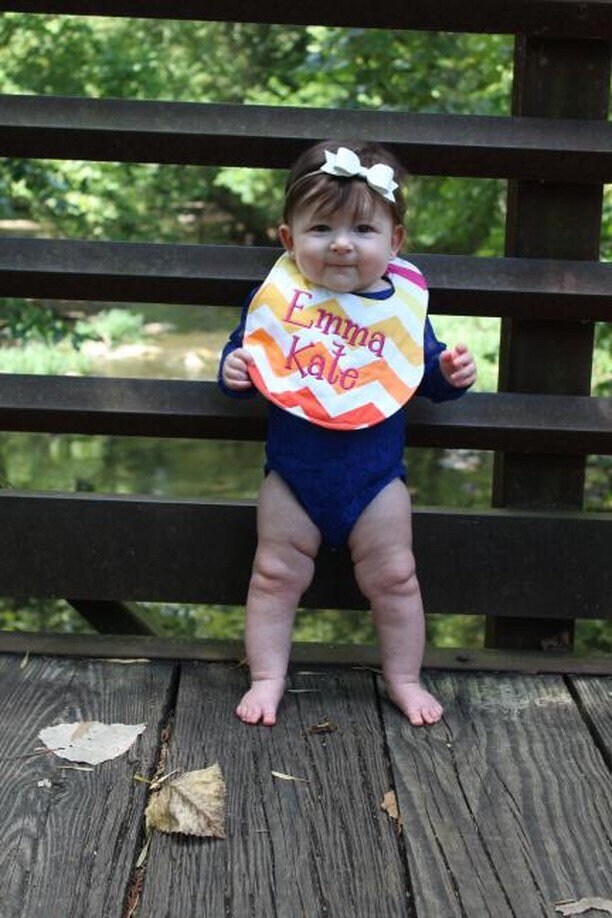 Personalized Rainbow Girl Chevron Boutique Bib and Burp Cloth set