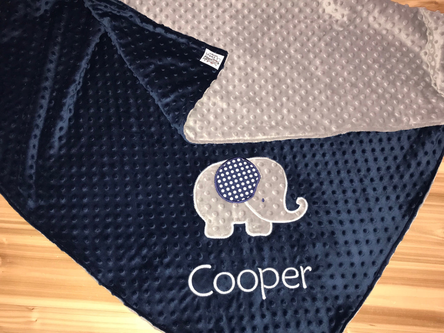 Elephant Blanket- Personalized Minky Baby Blanket - Gray & Navy  Minky - Embroidered Elephant