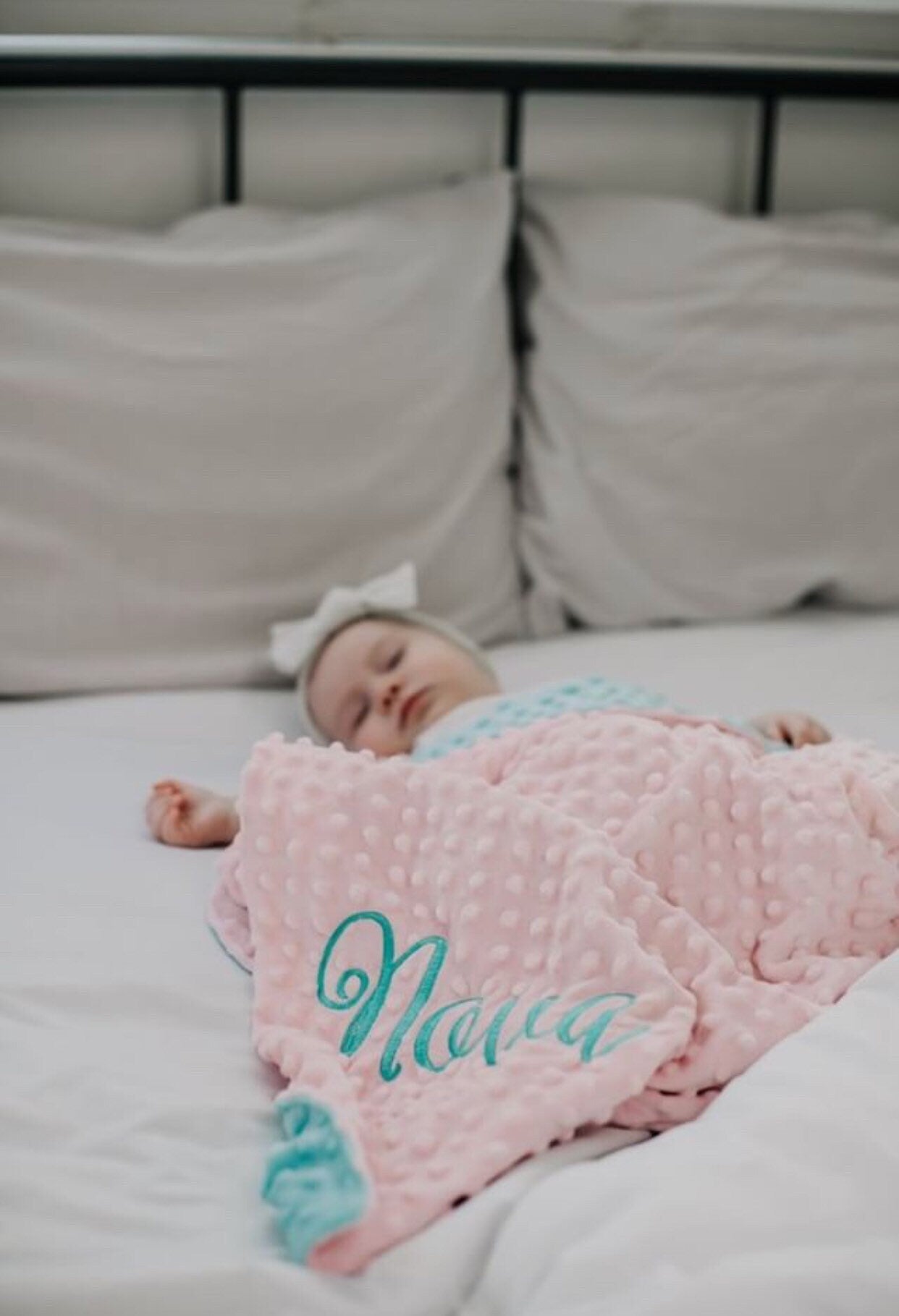 Personalized Blanket - Blush & Aqua Minky Baby Blanket