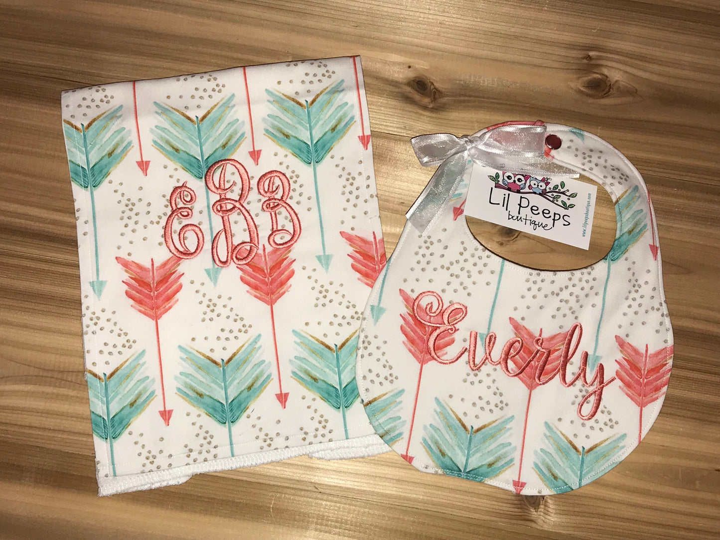 Arrows Boutique Bib & Burp Cloth set - Custom Monogram