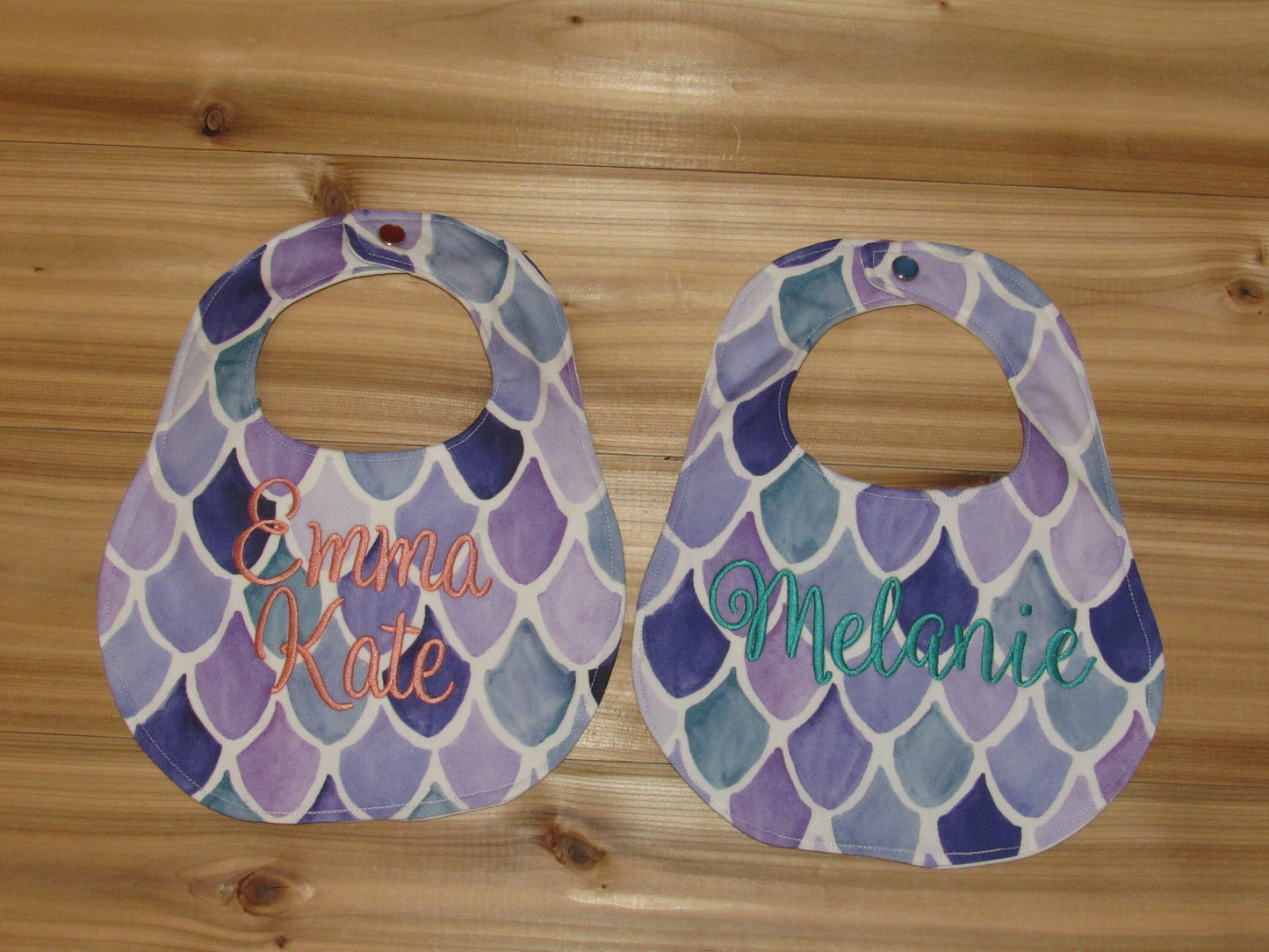 Mermaid Scales in Purple Boutique Bib and Burp Cloth set - Personalized Bib & Burp