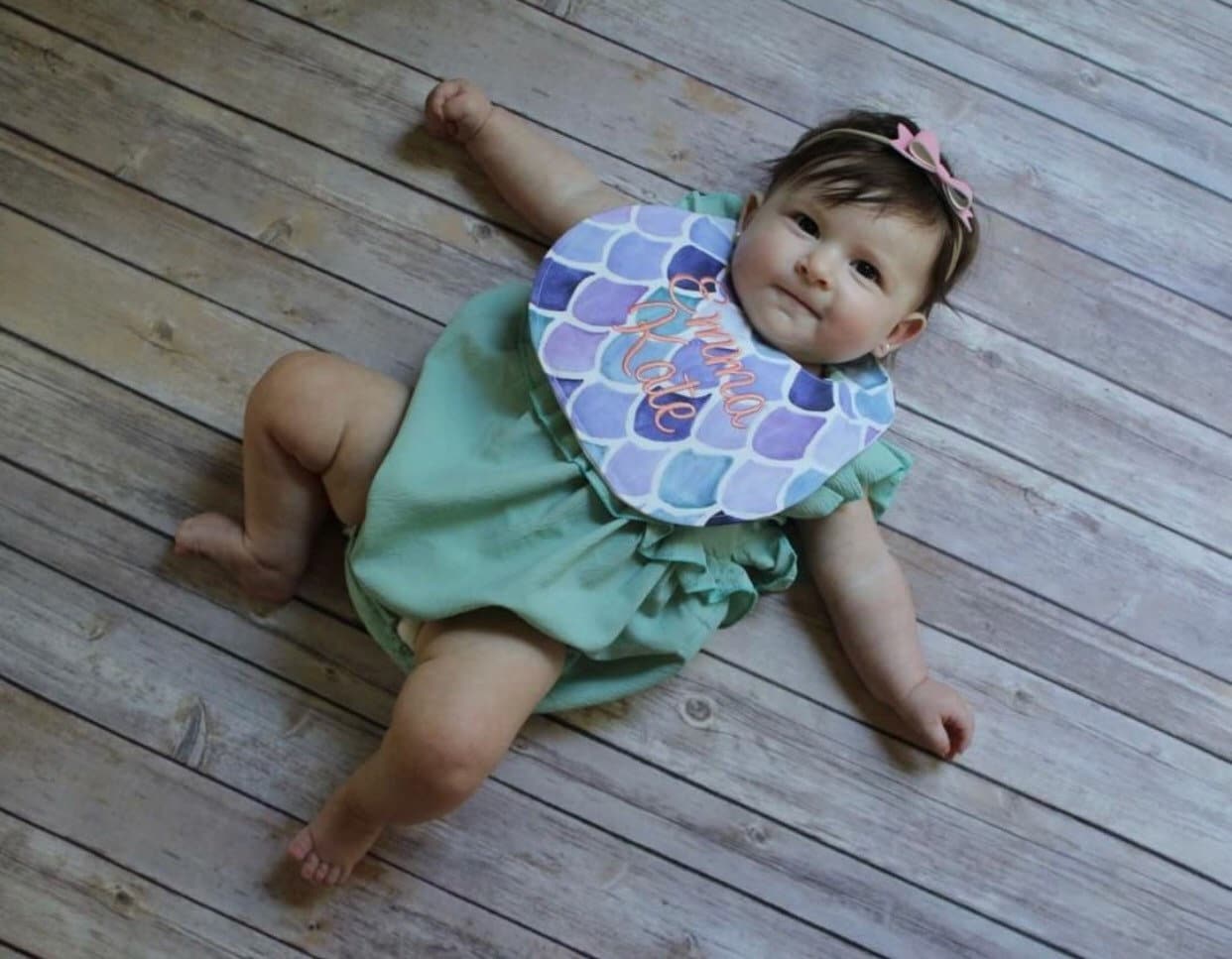 Mermaid Scales in Purple Boutique Bib and Burp Cloth set - Personalized Bib & Burp