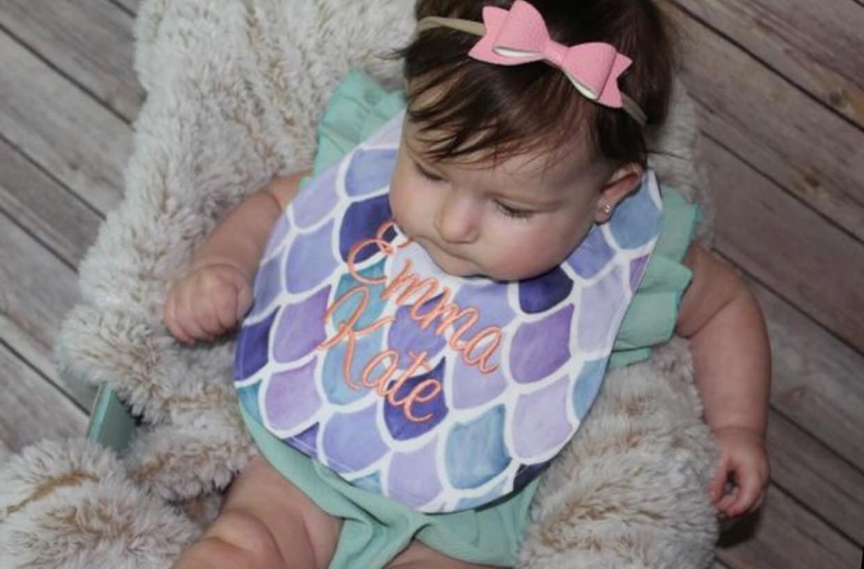 Mermaid Scales in Purple Boutique Bib and Burp Cloth set - Personalized Bib & Burp