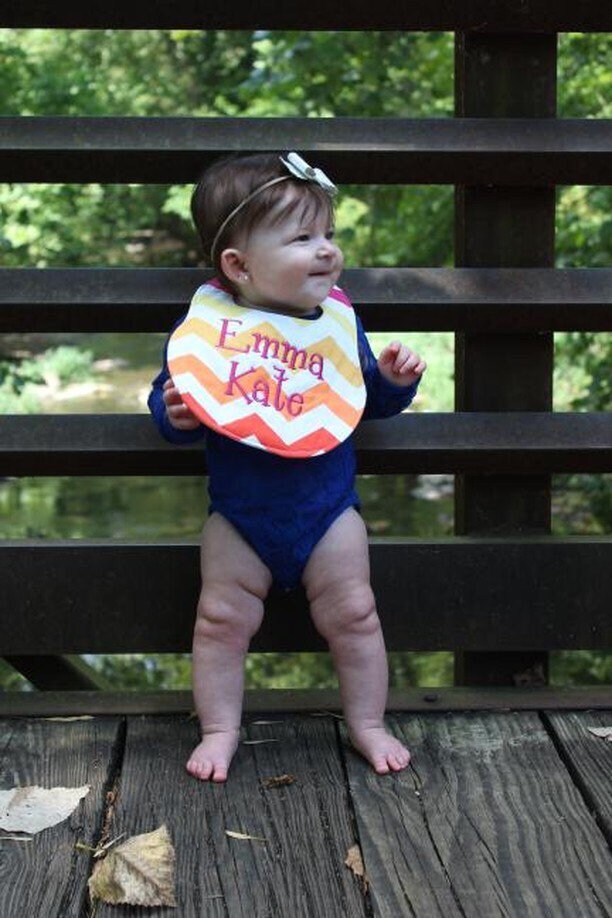 Personalized Rainbow Girl Chevron Boutique Bib and Burp Cloth set