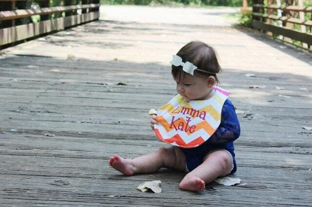 Personalized Rainbow Girl Chevron Boutique Bib and Burp Cloth set