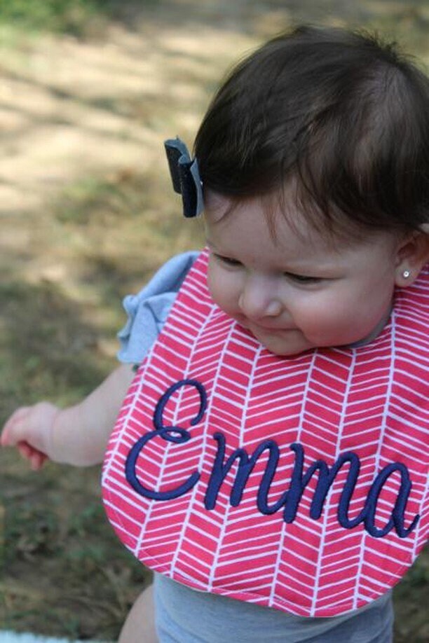 Personalized Boutique Bib and Burp Cloth - Pink Herringbone