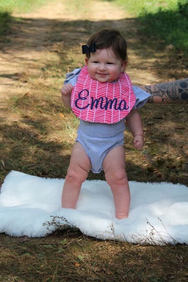 Personalized Boutique Bib and Burp Cloth - Pink Herringbone