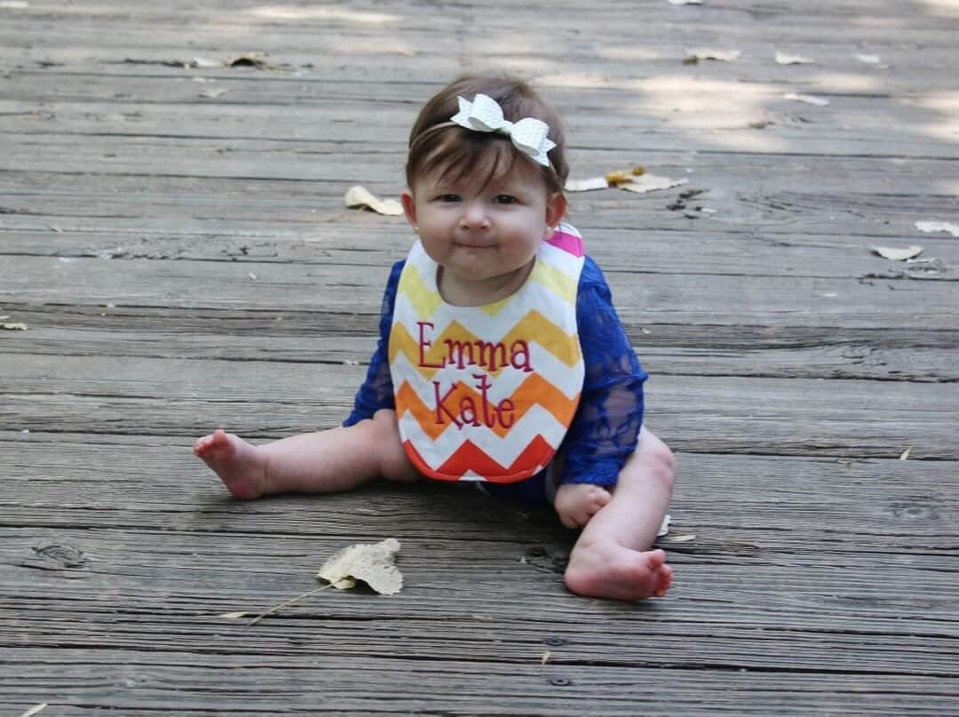 Personalized Rainbow Girl Chevron Boutique Bib and Burp Cloth set