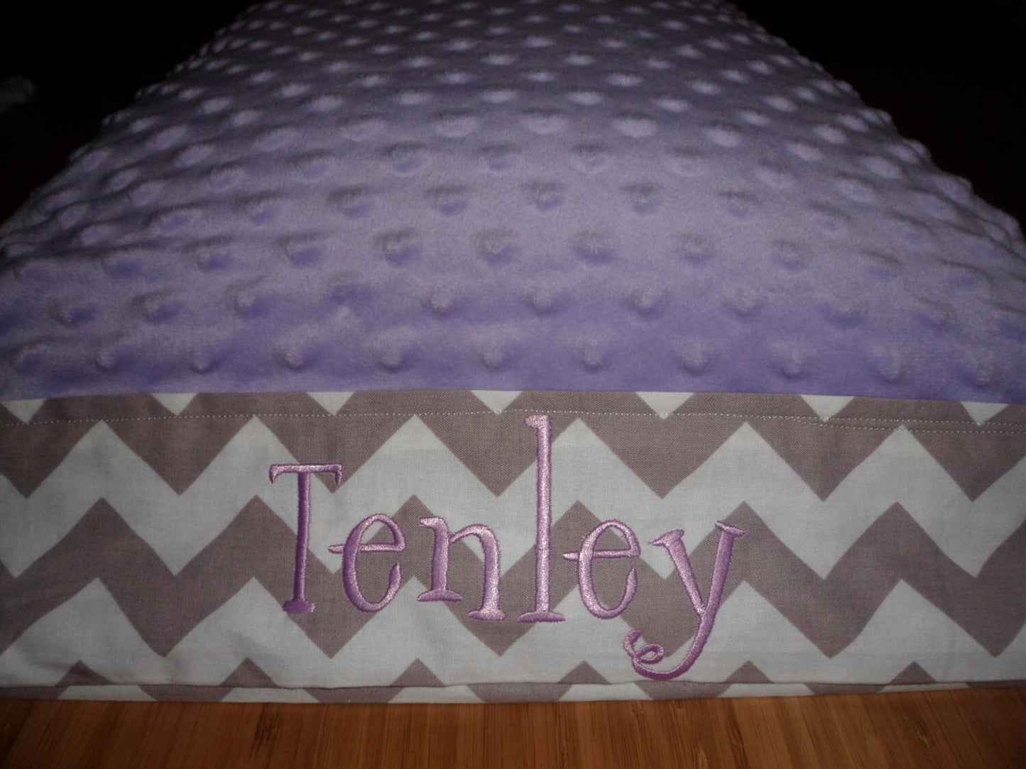 Personalized Minky Pillowcase  - Lavender Minky with Grey Chevron