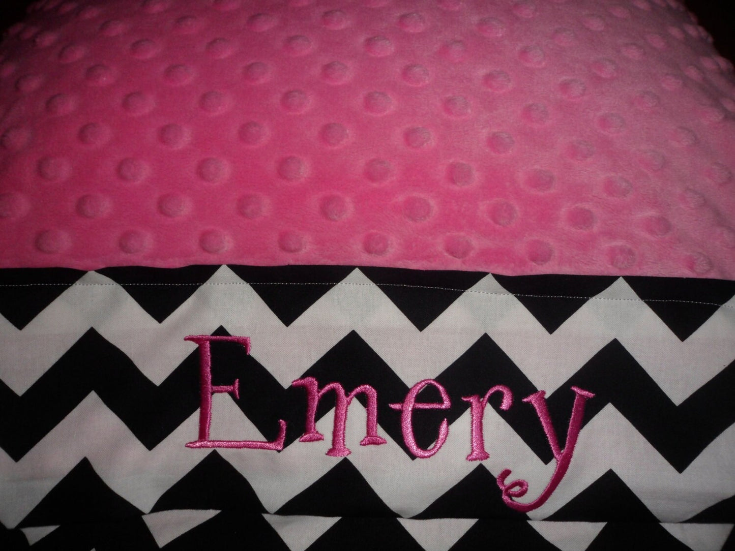 Personalized Minky Pillowcase  - Fuchsia Minky with Black and White Chevron