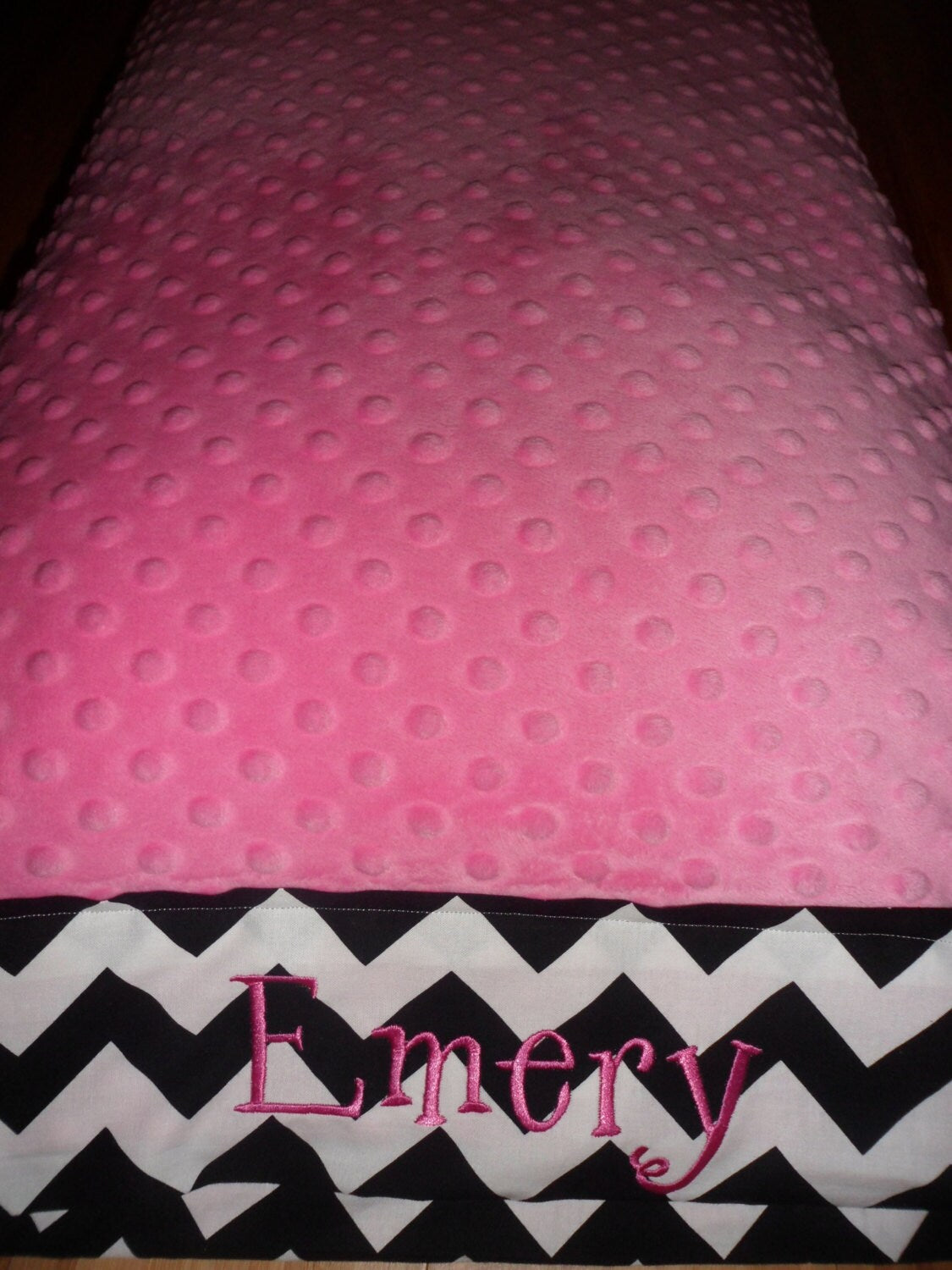 Personalized Minky Pillowcase  - Fuchsia Minky with Black and White Chevron