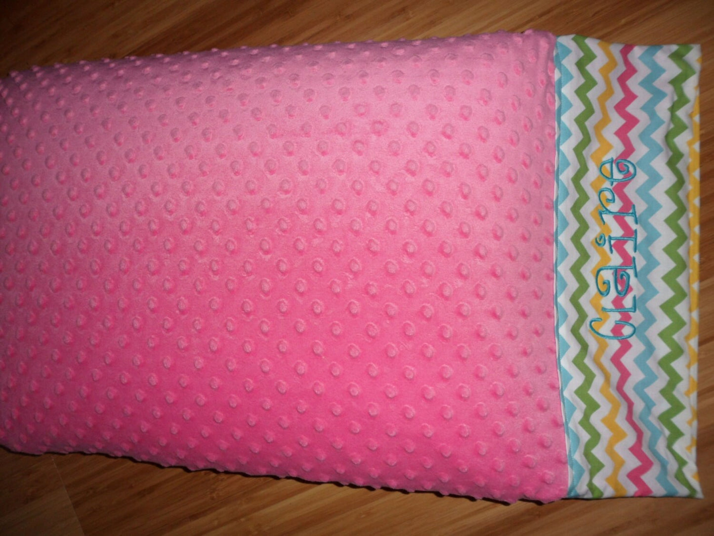 Pillowcase - Personalized Minky Pillowcase  -  Hot pink Minky with Rainbow Chevron