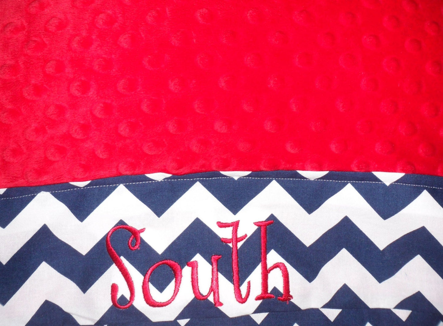 Pillowcase -Personalized Minky Pillowcase  -Red Minky & Navy Chevron