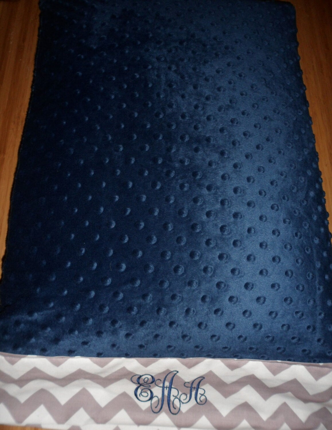 Pillowcase -Personalized Minky Pillowcase  - Navy Minky with Grey Chevron