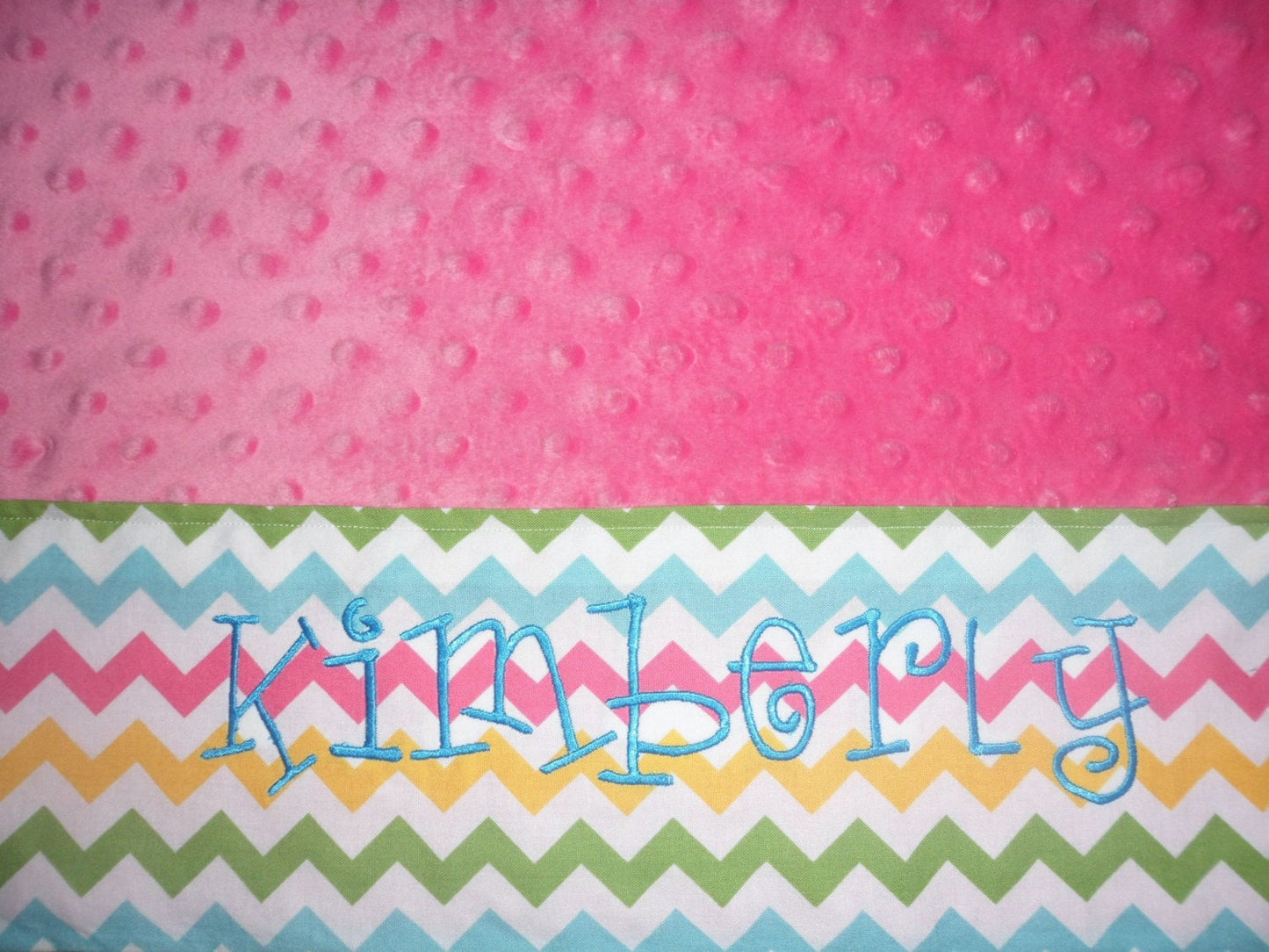 Pillowcase - Personalized Minky Pillowcase  -  Hot pink Minky with Rainbow Chevron