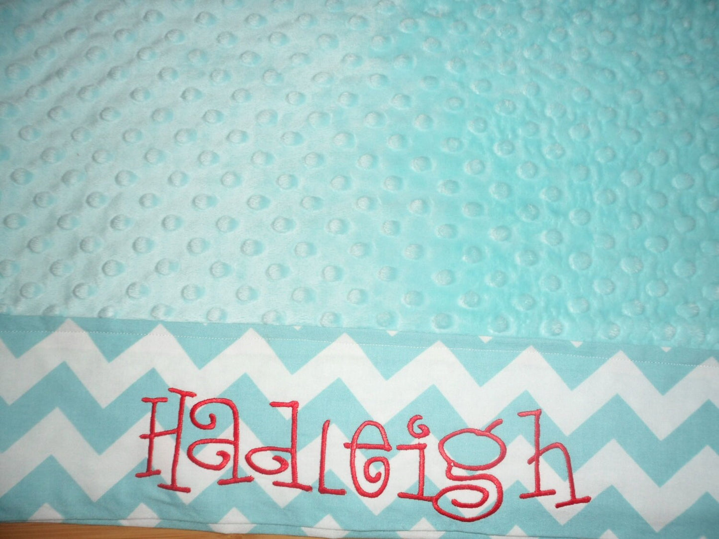 Pillowcase -Personalized Minky Pillowcase  -Aqua Blue minky & Aqua Chevron