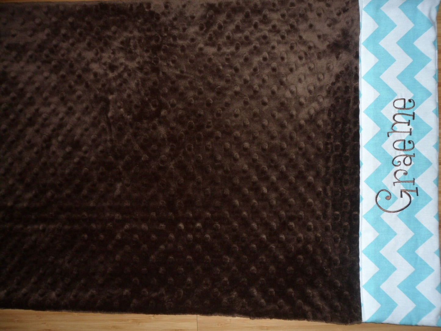 Pillowcase -Personalized Minky Pillowcase  - Brown Minky with Aqua Chevron