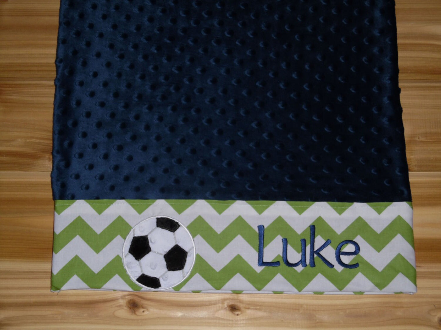 Pillowcase - Personalized Minky Pillowcase with Minky Soccerball - Navy & Green