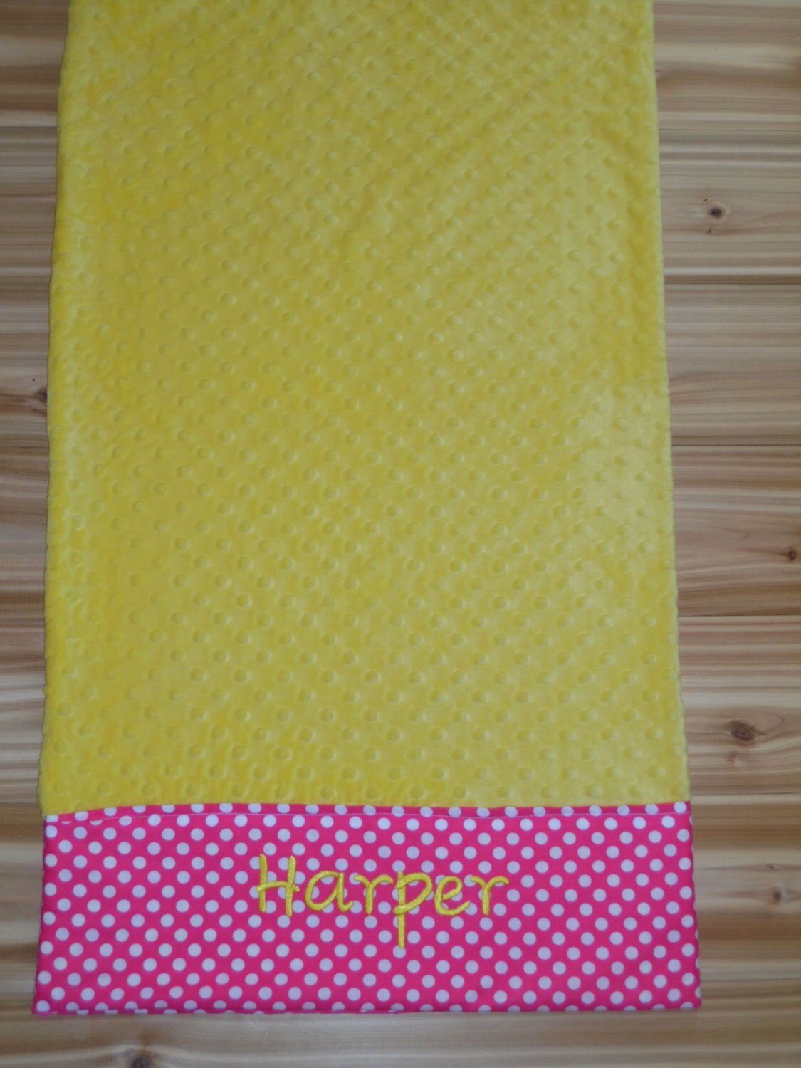 Pillowcase -Custom Monogrammed Minky Pillowcase  - Yellow Minky with Pink Polka Dots