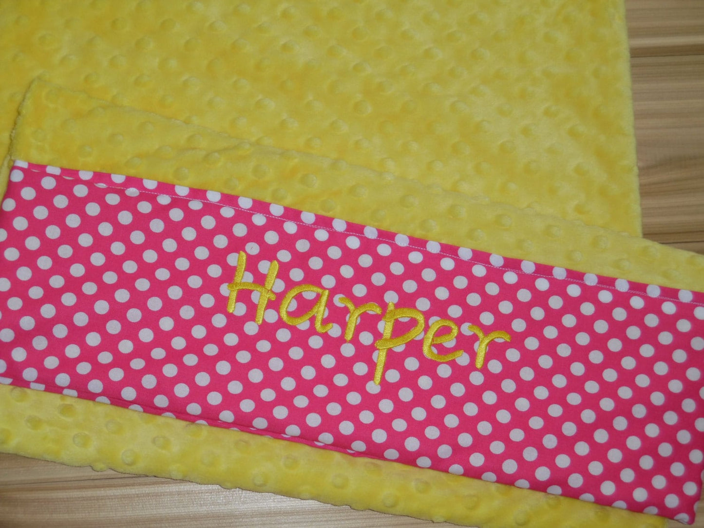 Pillowcase -Custom Monogrammed Minky Pillowcase  - Yellow Minky with Pink Polka Dots