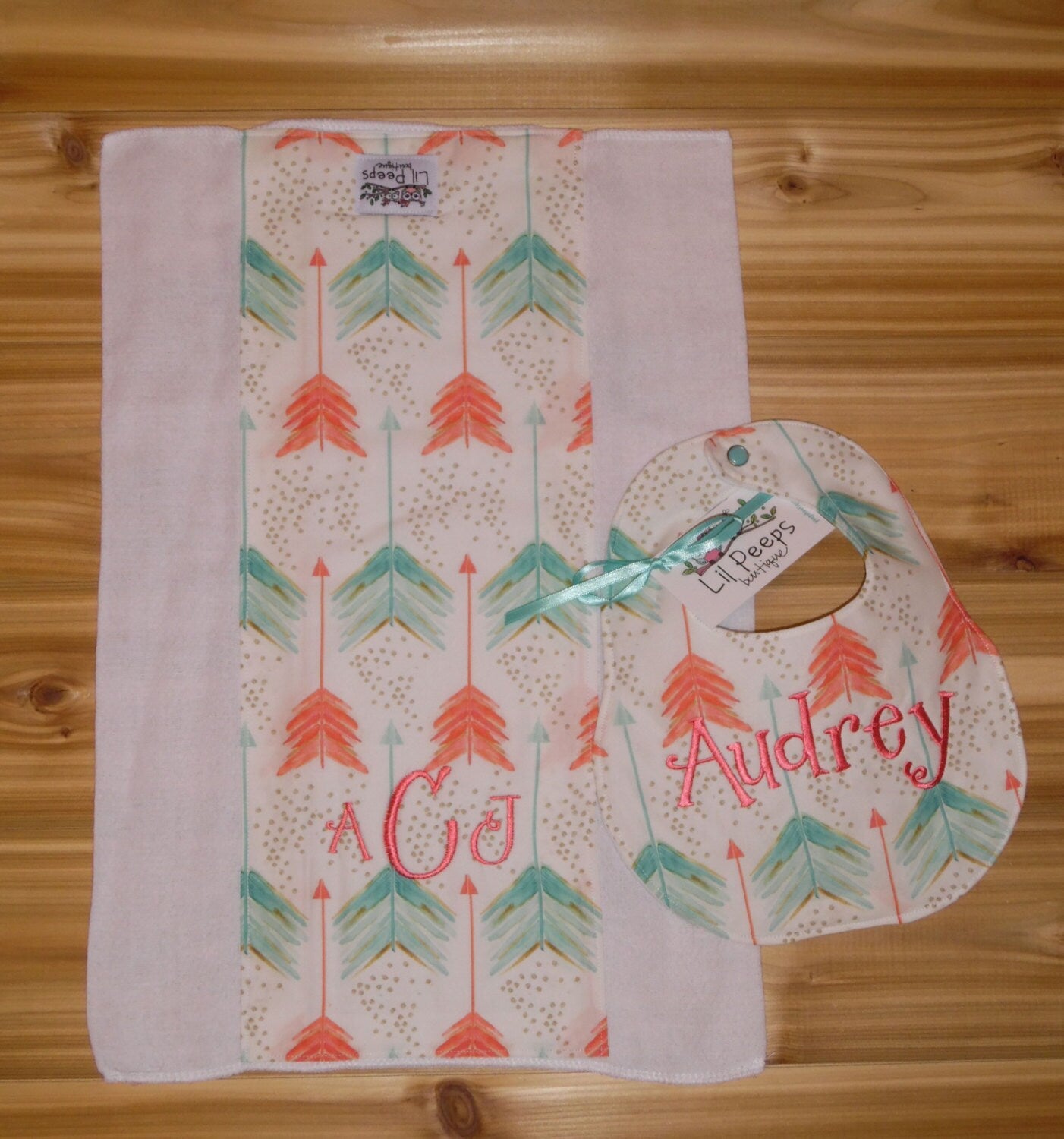 Arrows Boutique Bib & Burp Cloth set - Custom Monogram