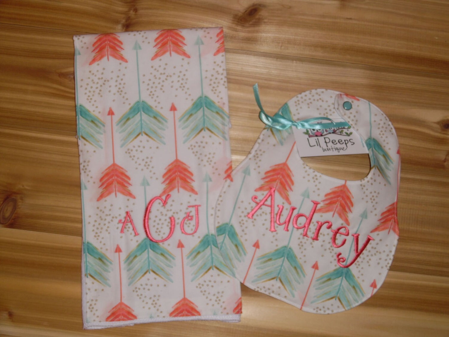 Arrows Boutique Bib & Burp Cloth set - Custom Monogram