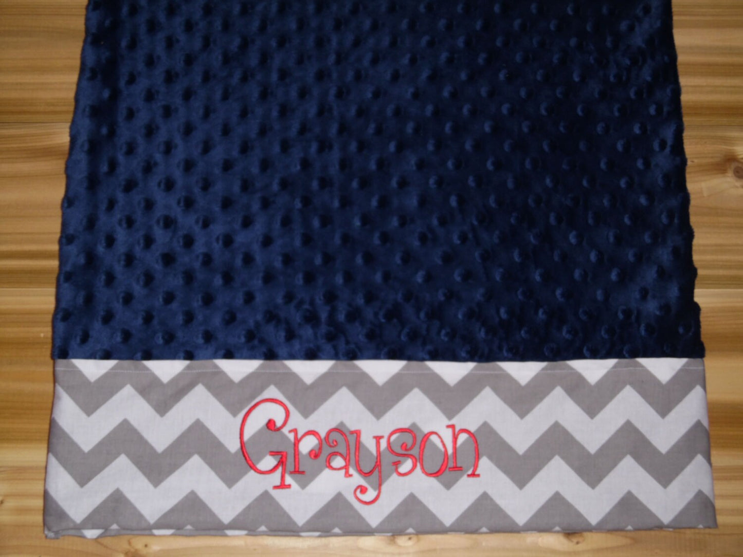 Pillowcase -Personalized Minky Pillowcase  - Navy Minky with Grey Chevron