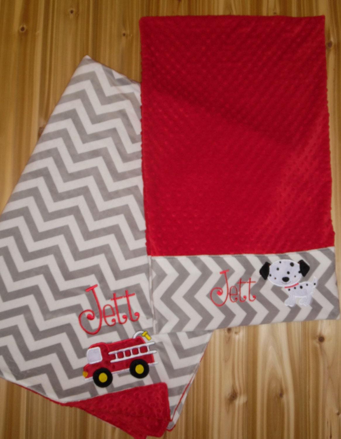 Firetruck Nap Set - Personalized Minky Blanket and Pillowcase with embroidered Firetruck - Travel or Standard Size