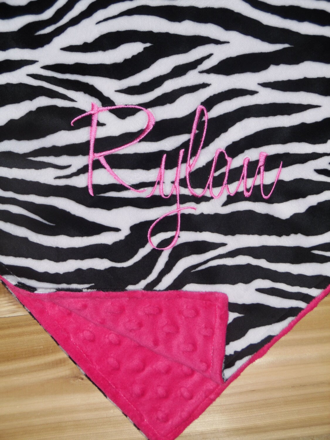 Personalized Zebra Minky Baby Blanket - Zebra Minky with Hot Pink - Custom Monogram