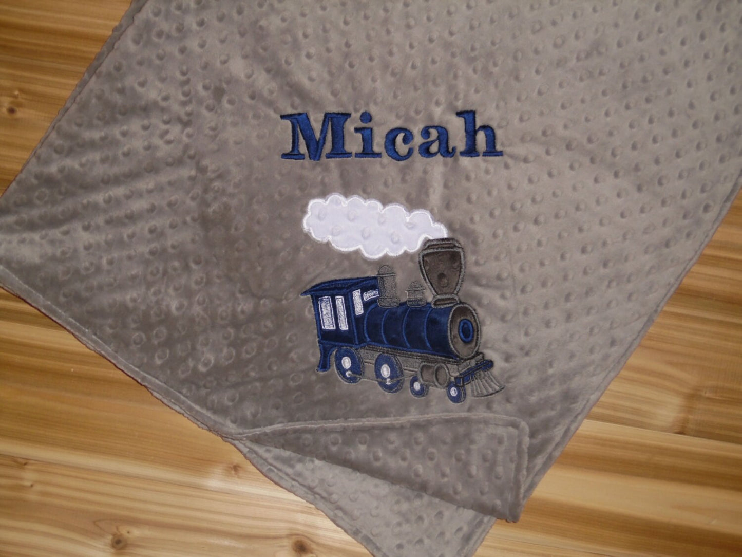 Train Blanket - Smoke Engine-  Personalized Minky Blanket - Gray Minky