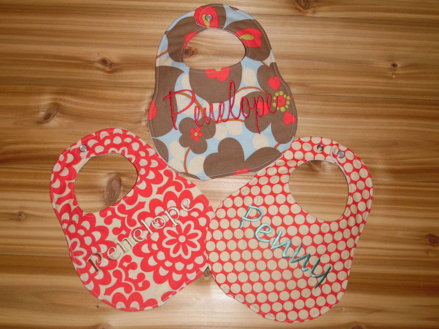 Personalized baby girl bib set of 3 - Amy Butler Fabrics