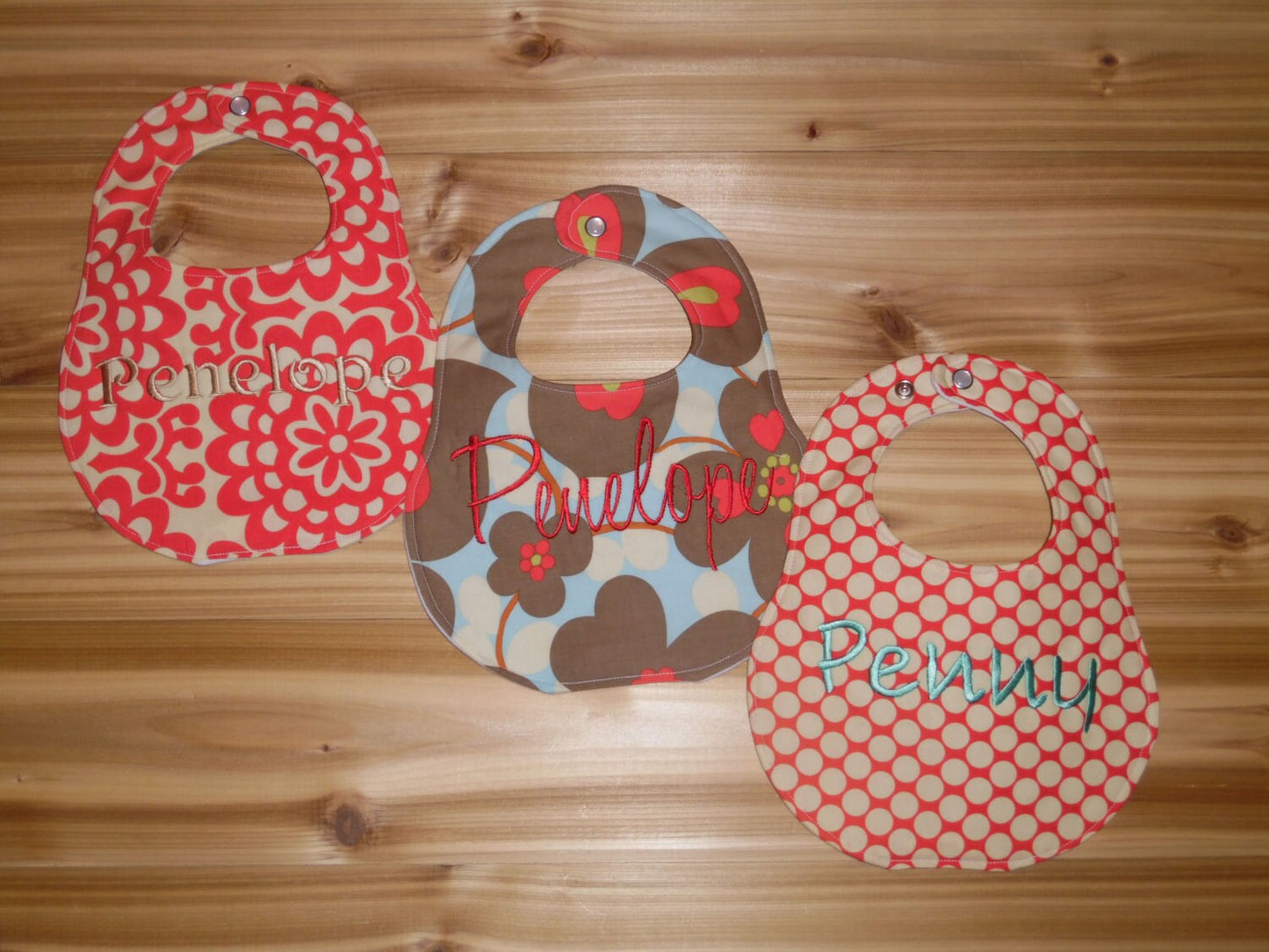 Personalized baby girl bib set of 3 - Amy Butler Fabrics