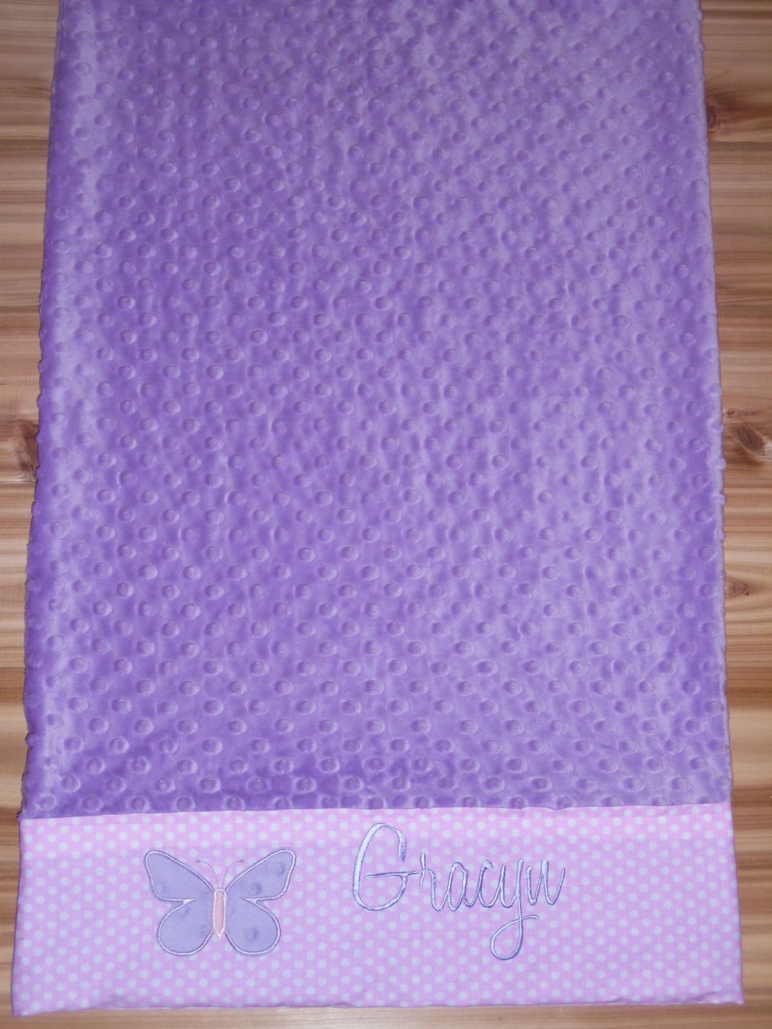 Pillowcase -Custom Monogrammed Minky Pillowcase with Minky Butterfly - Purple with Pink Polka Dots