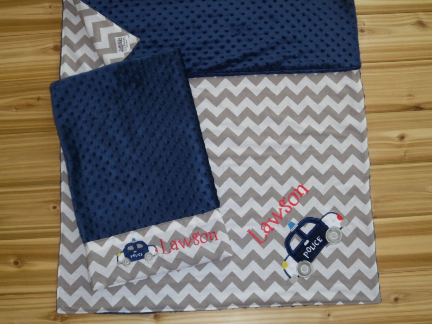 Police Car Nap Set - Personalized Minky Blanket and Pillowcase with embroidered Police Car - Travel or Standard Size