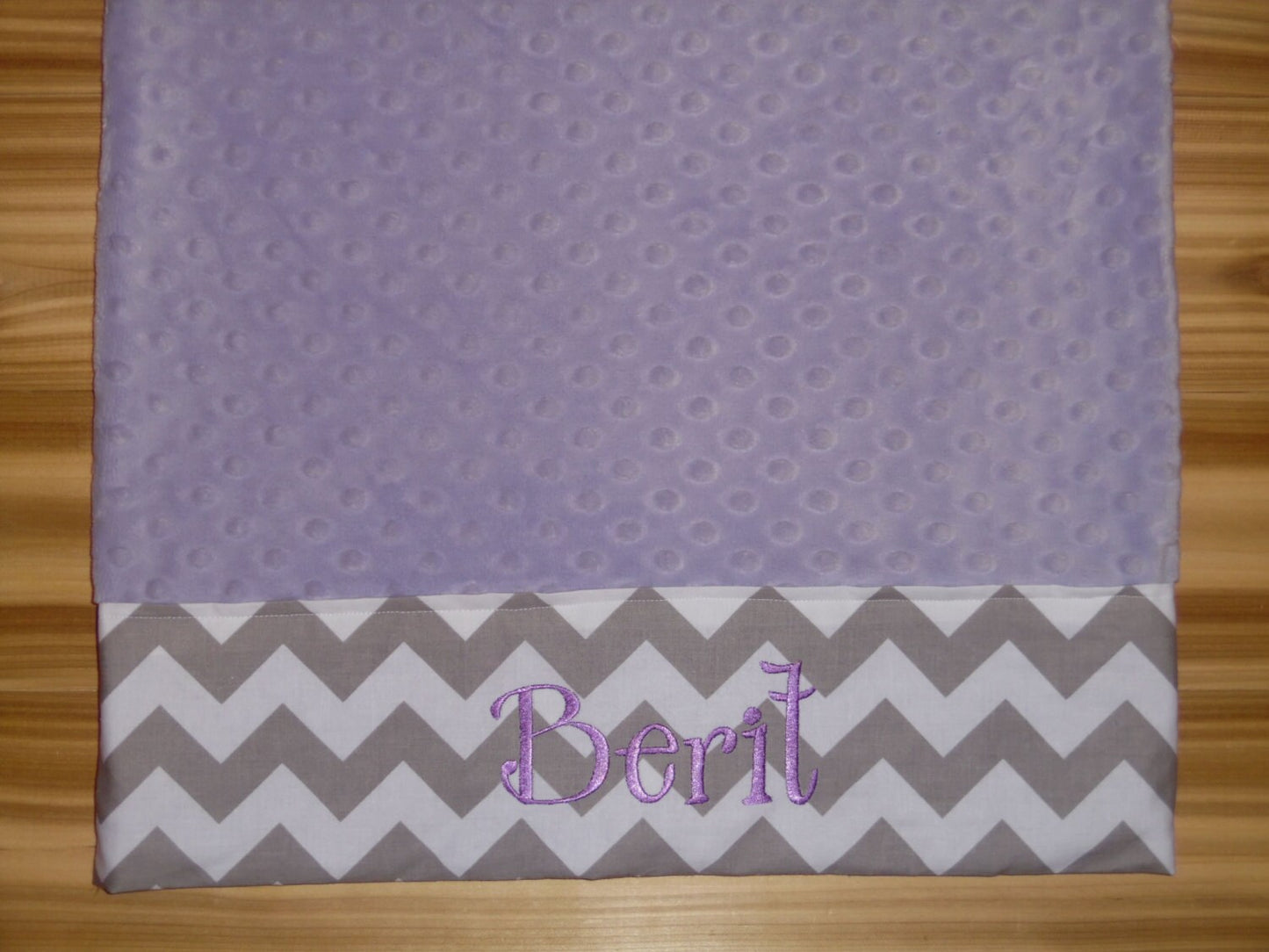 Personalized Minky Pillowcase  - Lavender Minky with Grey Chevron