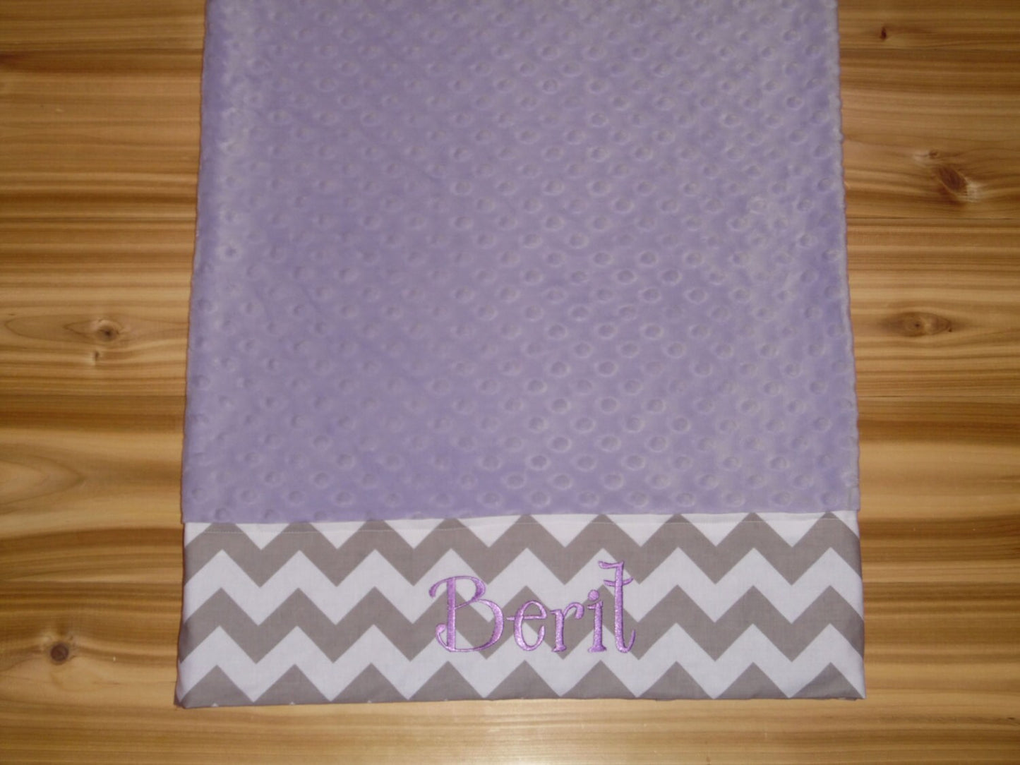 Personalized Minky Pillowcase  - Lavender Minky with Grey Chevron