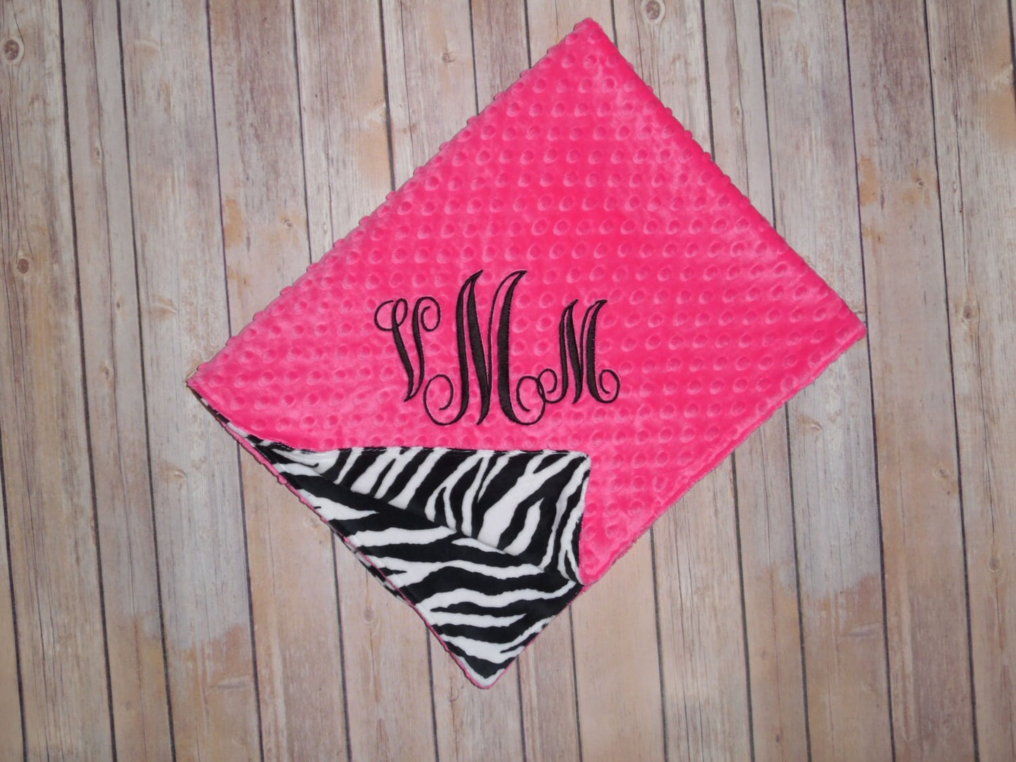 Personalized Zebra Minky Baby Blanket - Zebra Minky with Hot Pink - Custom Monogram