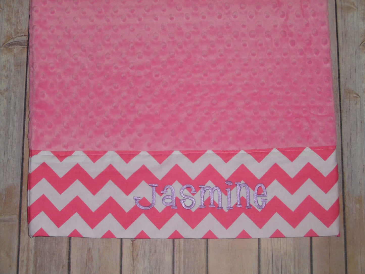 Pillowcase -Personalized Minky Pillowcase - Hot Pink minky & Hot Pink Chevron