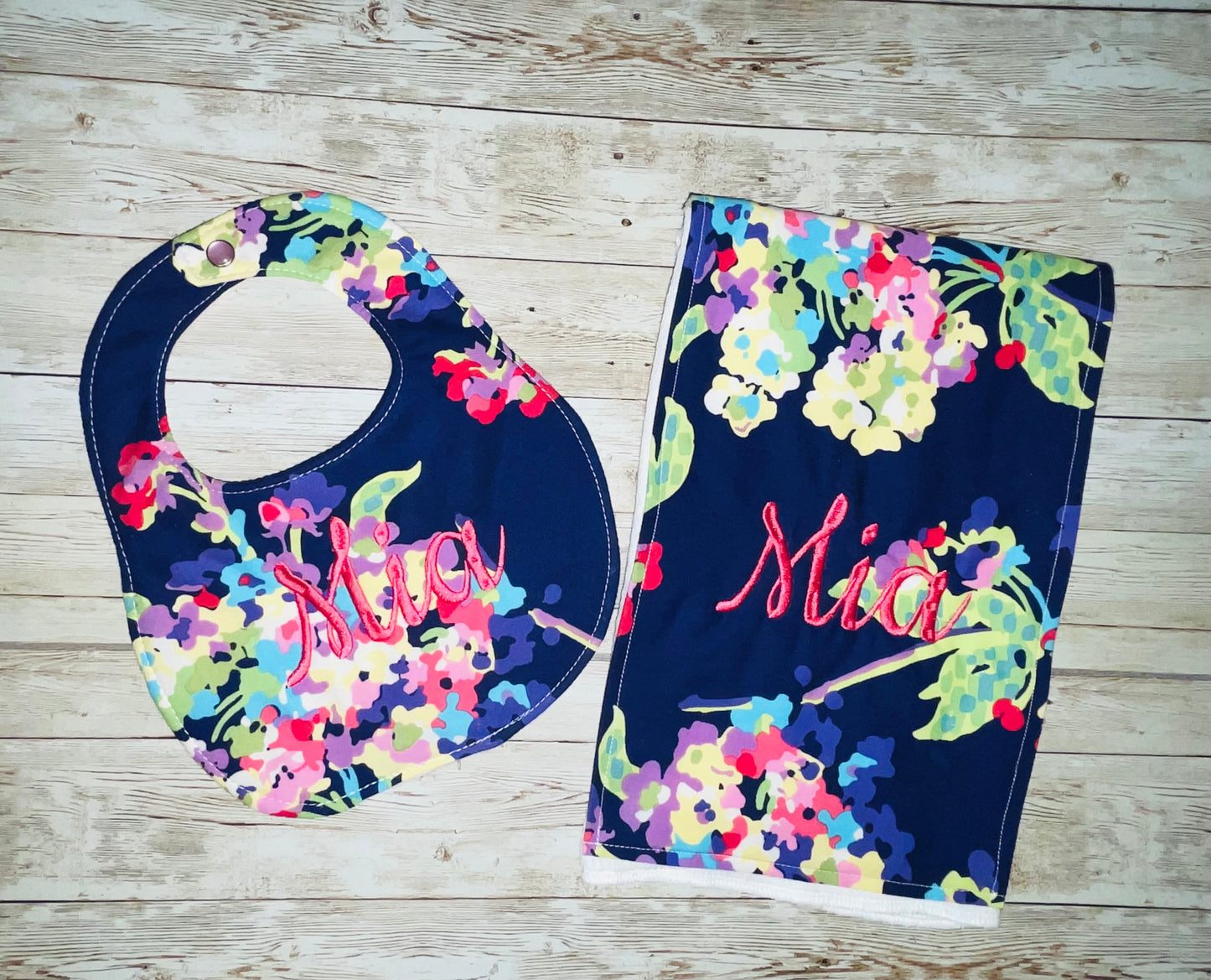 Personalized Boutique Bib and Burp cloth set - Custom Monogram