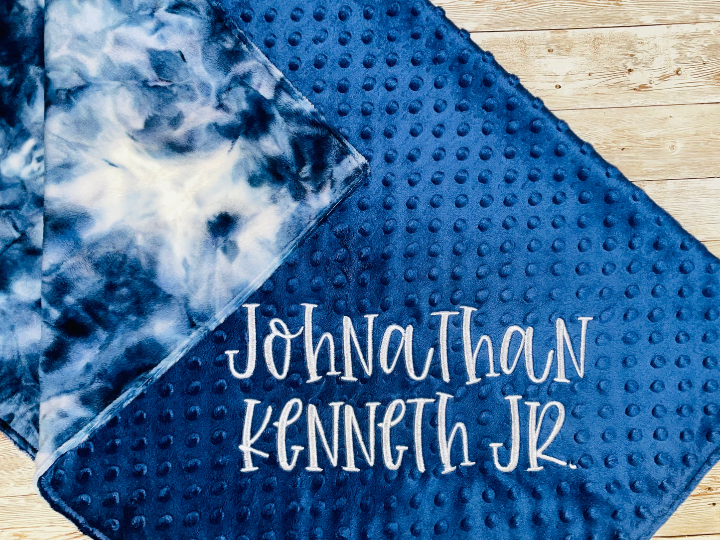 Personalized Blanket - Navy and Tie dye Minky Baby Blanket