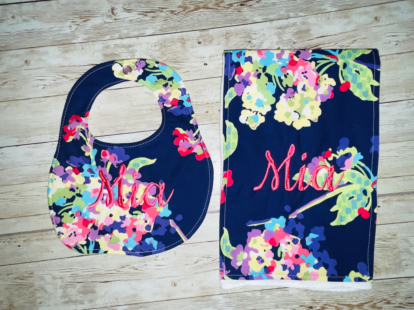 Personalized Boutique Bib and Burp cloth set - Custom Monogram