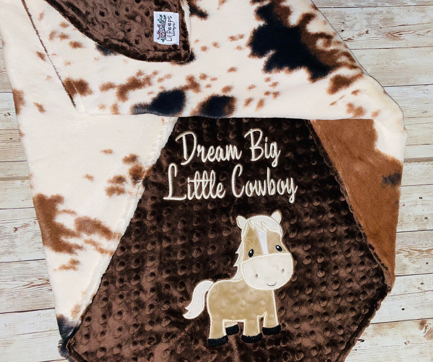 Horse- Personalized Blanket - Brown / Luxe Pony Minky - Embroidered Horse