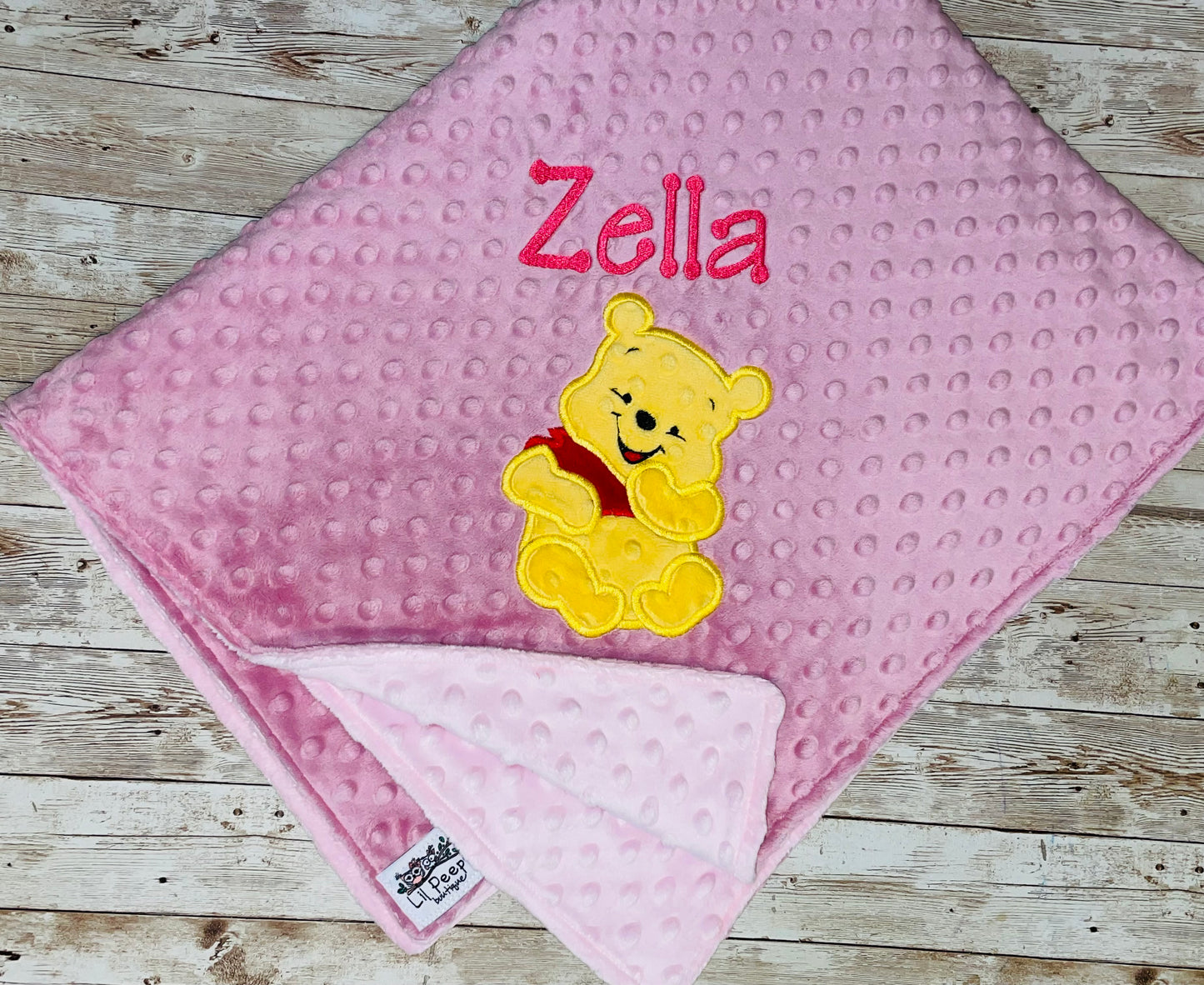 Personalized Winnie the Pooh Minky Baby Blanket - Pink Minky