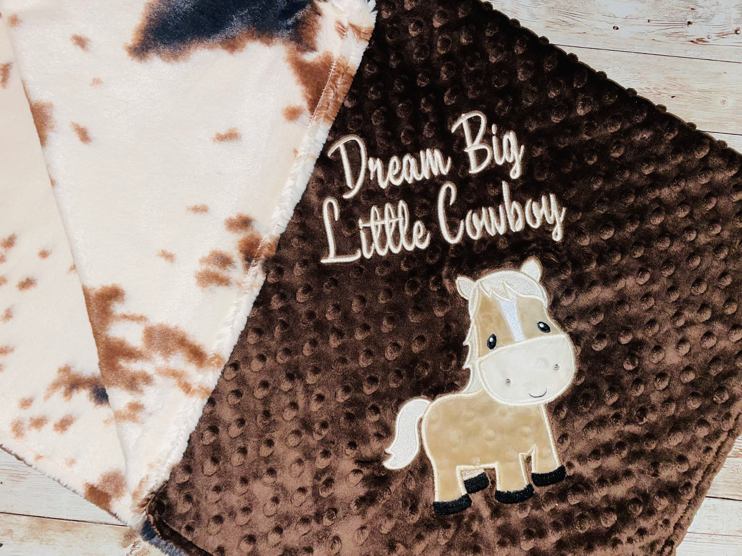 Horse- Personalized Blanket - Brown / Luxe Pony Minky - Embroidered Horse