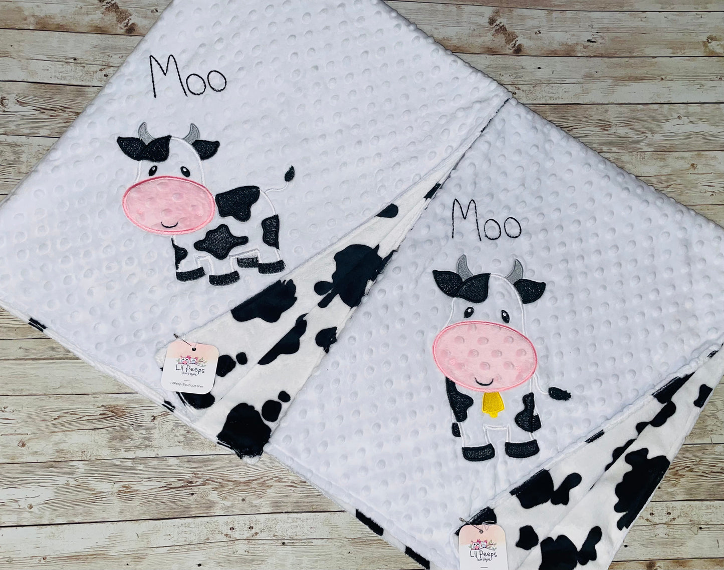 Cow- Personalized Minky Baby Blanket - White / Cow Minky - Embroidered Cow