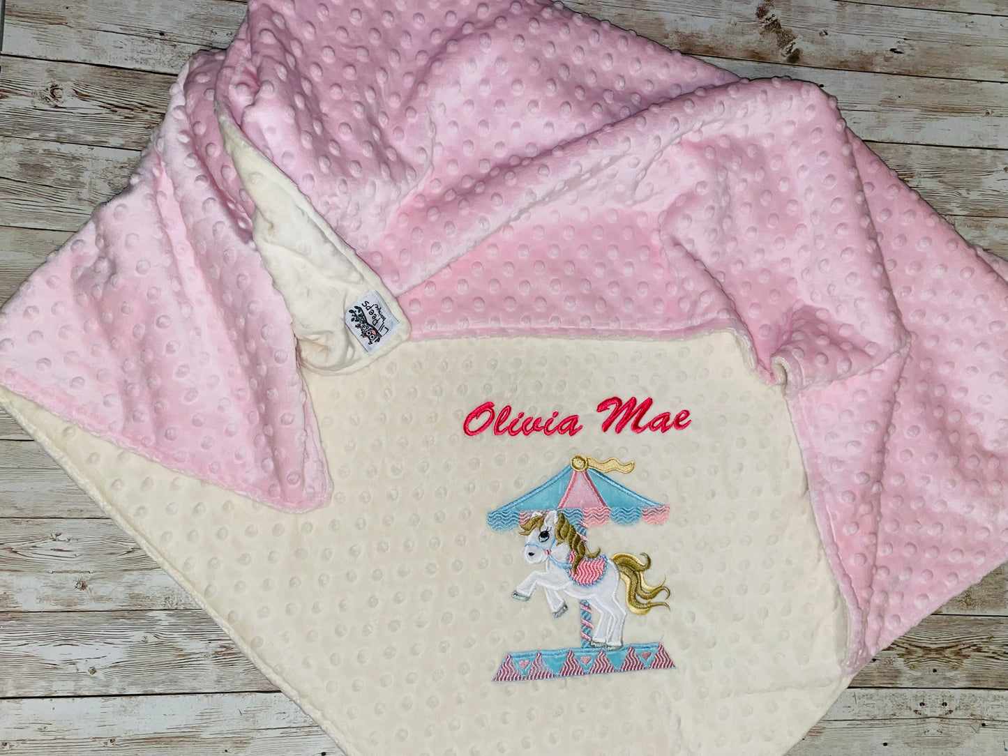 Carousel Personalized Blanket - Blush & Cream Minky Baby Blanket