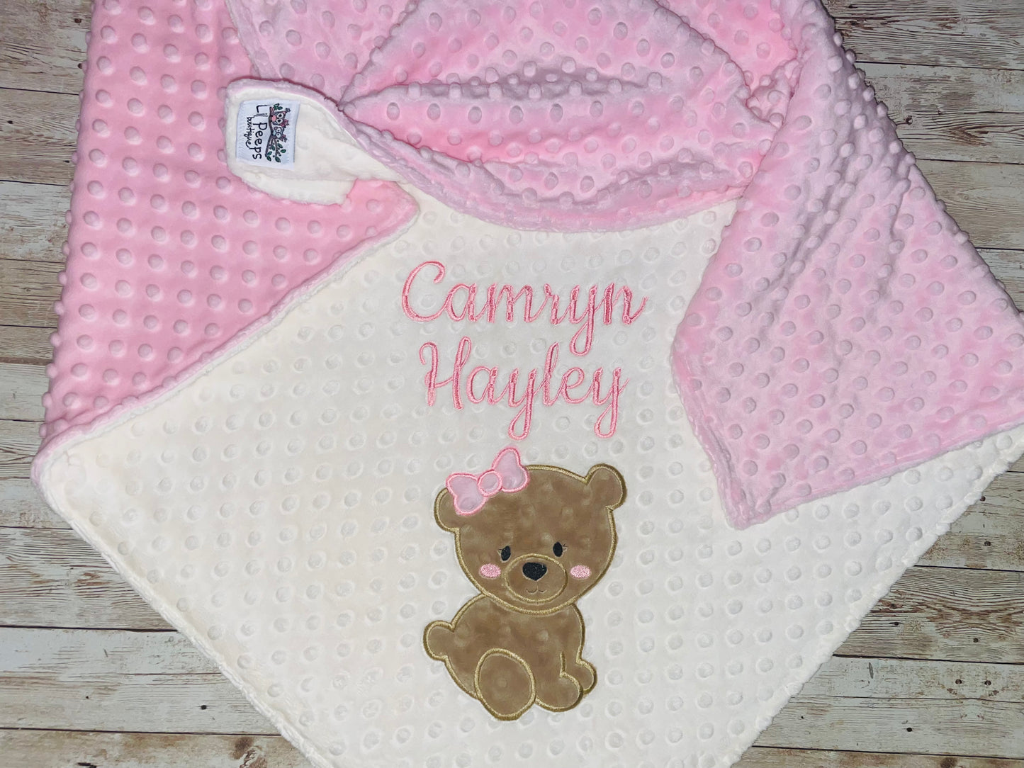 Bear -Personalized - Ivory / Pink  Minky - Embroidered Girl Bear